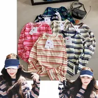 루루가− （韩国egg）早秋长袖撞色条纹圆领T恤miu系洋气慵懒感打底