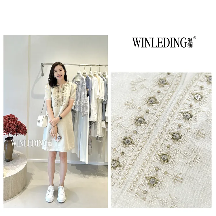 温澜服饰·雅“沁华”法式短袖钉珠连衣裙90559