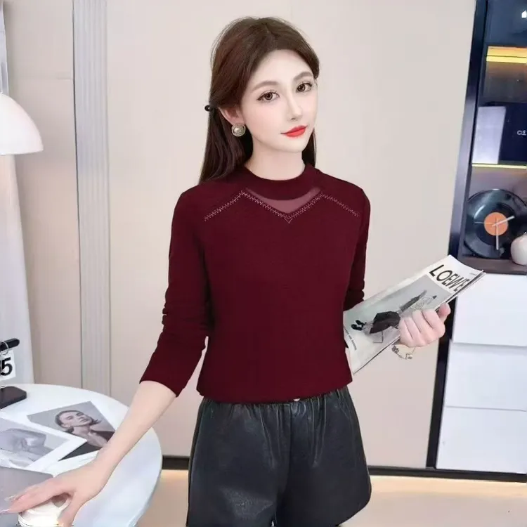 2025秋季新款时尚女装打底衫半高领套头长袖女装上衣针织衫