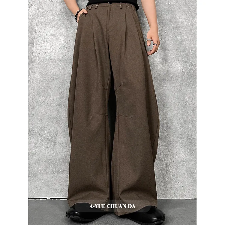 A YUE 秋季新款美式复古褶皱廓形弯刀裤西裤男宽松百搭直筒休闲裤