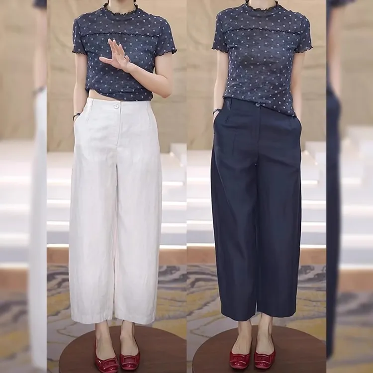 大码天丝亚麻哈伦裤女2025新款夏季薄款高腰宽松显瘦百搭休闲裤子