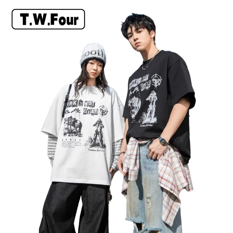 T.W.Four 小众潮流印花优棉短袖T恤男夏季新款潮牌情侣半袖体恤衫