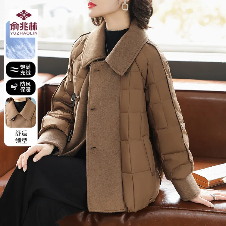 年轻妈妈冬装短款2025新款洋气秋冬拼接毛呢外套中老年女时尚上衣