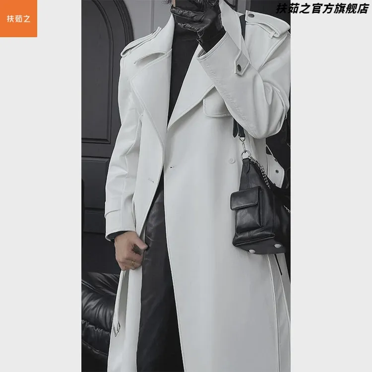 高品质秋冬新款潮流简约设计感通勤皮衣长款百搭宽松风衣外套
