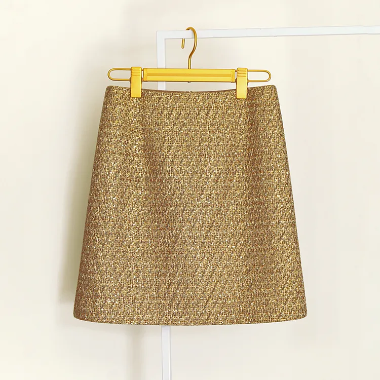 绝美金色亮片半身裙女秋冬款2025新款名媛小香风a字裙超好看短裙