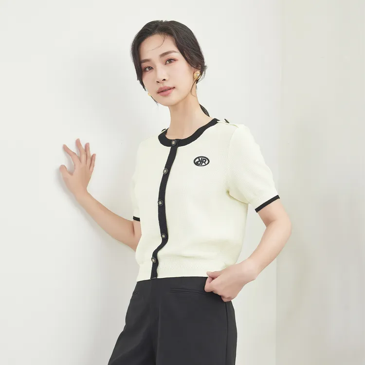 【佳】撞色经典款百搭气质短袖开衫2025夏季新款专柜撤柜女装