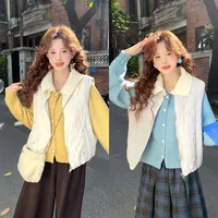 温舒敏【简约菱记】港风复古菱格无袖棉服马甲MO6347353