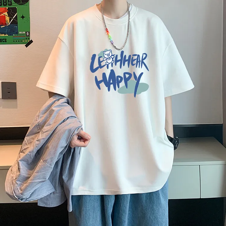 夏季潮流港风ins男士百搭休闲印花圆领短袖T恤新款2023年夏季青少