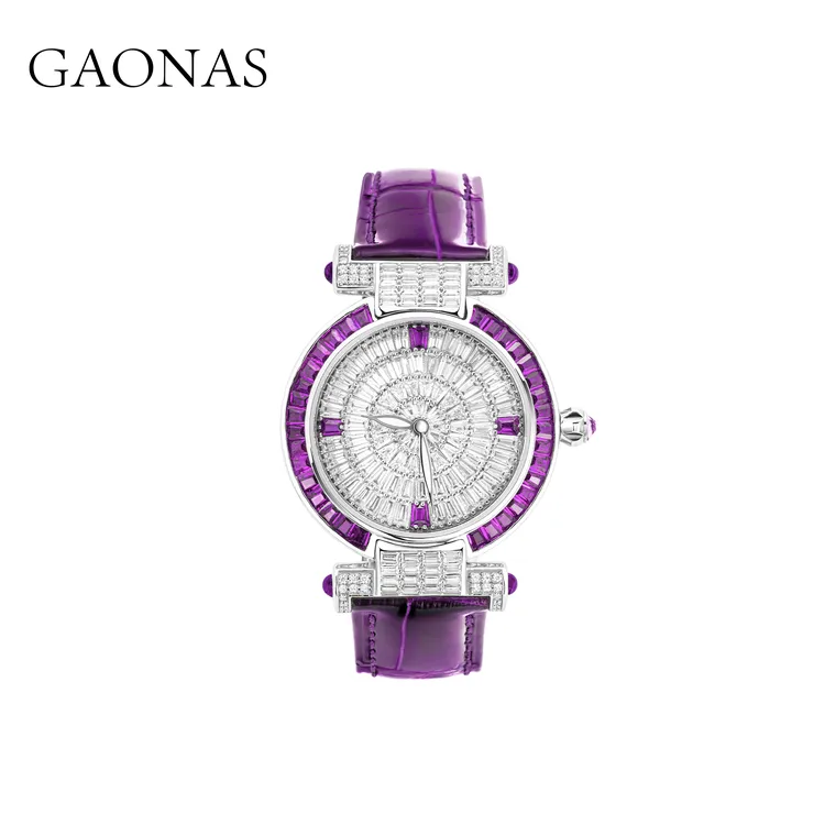 GAONAS/高纳仕 T方钻满钻臻奢贵气 紫色女士腕表手表11414SPR