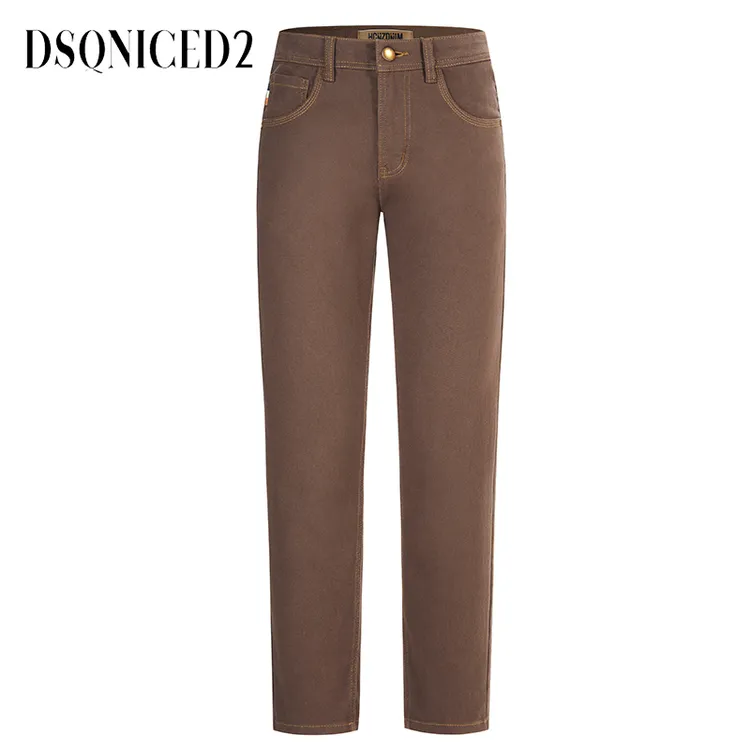 DSQNICED2025秋冬棕色牛仔裤男高端弹力修身小直筒休闲百搭长裤子