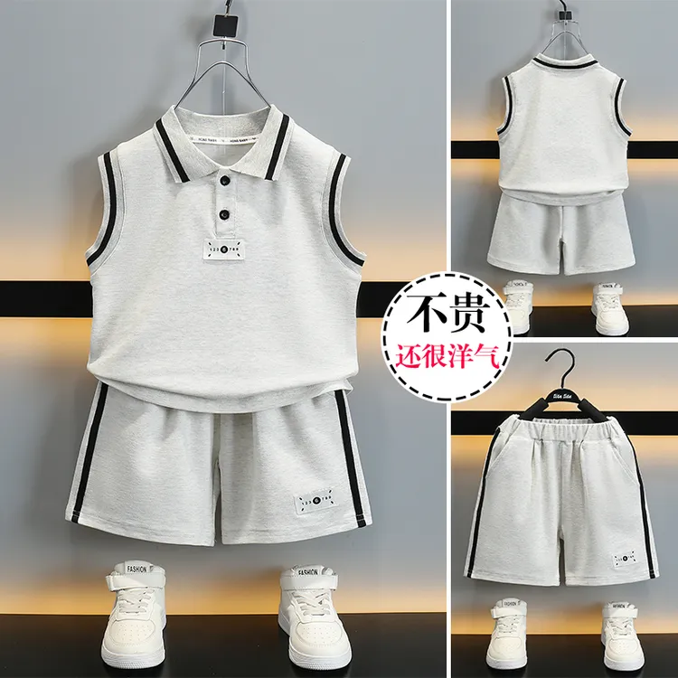 男童夏季2025新款薄款无袖polo套装中小童百搭休闲运动两件套童装