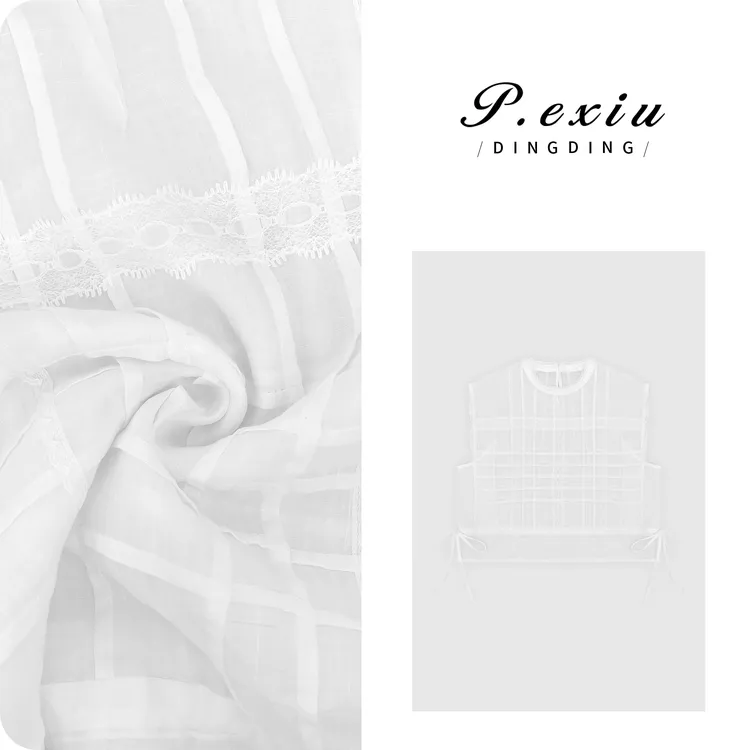PanYiXiu/潘依绣【月光珍珠】100%苎麻蕾丝拼接系带无袖背心M8818