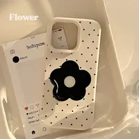 黑花支架适用15promax苹果16支架追剧手机壳iphone14韩系波点13软