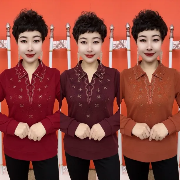 方领牙边包扣妈妈衫