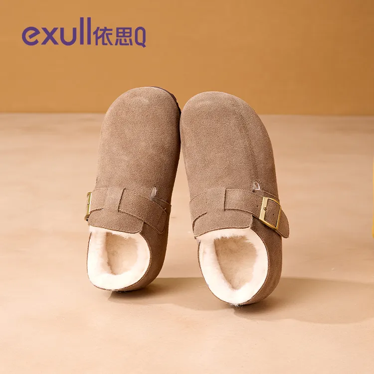 依思q加绒全包勃肯鞋女款2025冬季新款软底毛毛鞋加厚保暖雪地靴