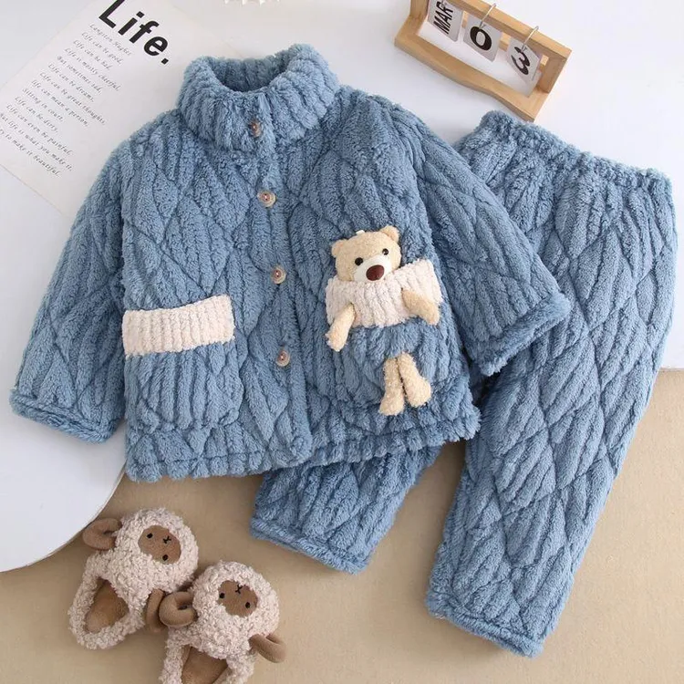 奥莱【品牌尾货】冬季儿童睡衣法兰绒三层加厚冬款软棉童衣超亲肤