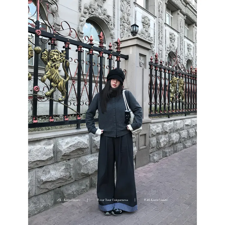 知葵微胖定制【闲暇主义】秋冬慵懒绵羊毛短外套+休闲裤套装D5380