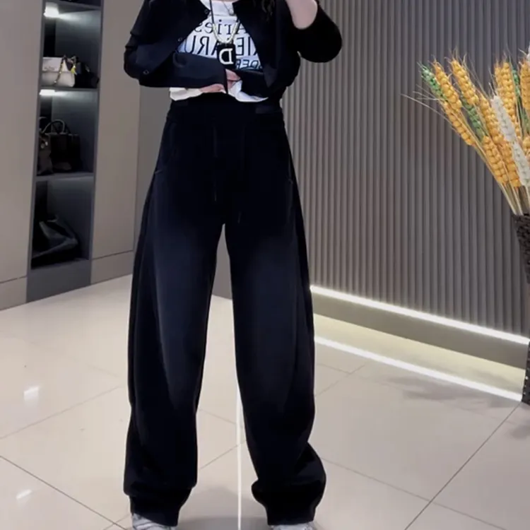 8601秋冬新款弯刀裤长裤阔腿裤水洗渐变拽拽裤女裤