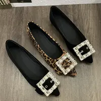 显瘦绒面尖头单鞋舒适软底内增高女鞋新款水钻扣韩版浅口低跟鞋女