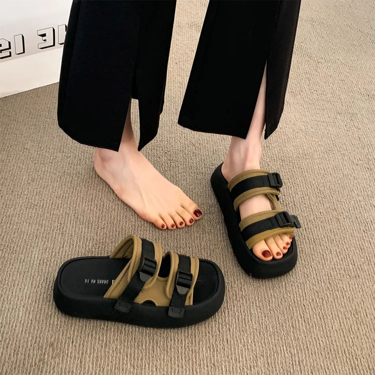厚底增高凉拖鞋女夏季外穿2025新款配裙子一字拖外出海边沙滩拖鞋