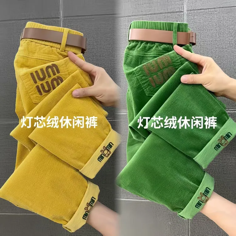 秋季新款女灯芯绒九分直筒裤百搭休闲高腰弹力遮肉显瘦休闲小脚裤