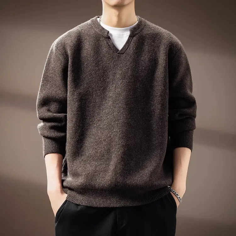 700g重磅V领毛衣男秋冬新款潮牌慵懒风套头打底衫加厚保暖针织衫