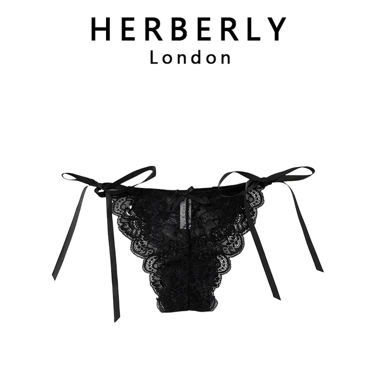 英国 HERBERLY 性感蕾丝绑带纯欲风内裤女系带镂空纯色低腰三角裤