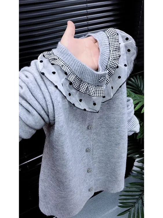 2025秋季欧货轻奢高级感洋气小个子炸街减龄百搭宽松灰色针织开衫