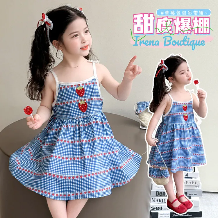 女童连衣裙夏季款洋气格子背心裙2025新款田园风格可爱公主裙