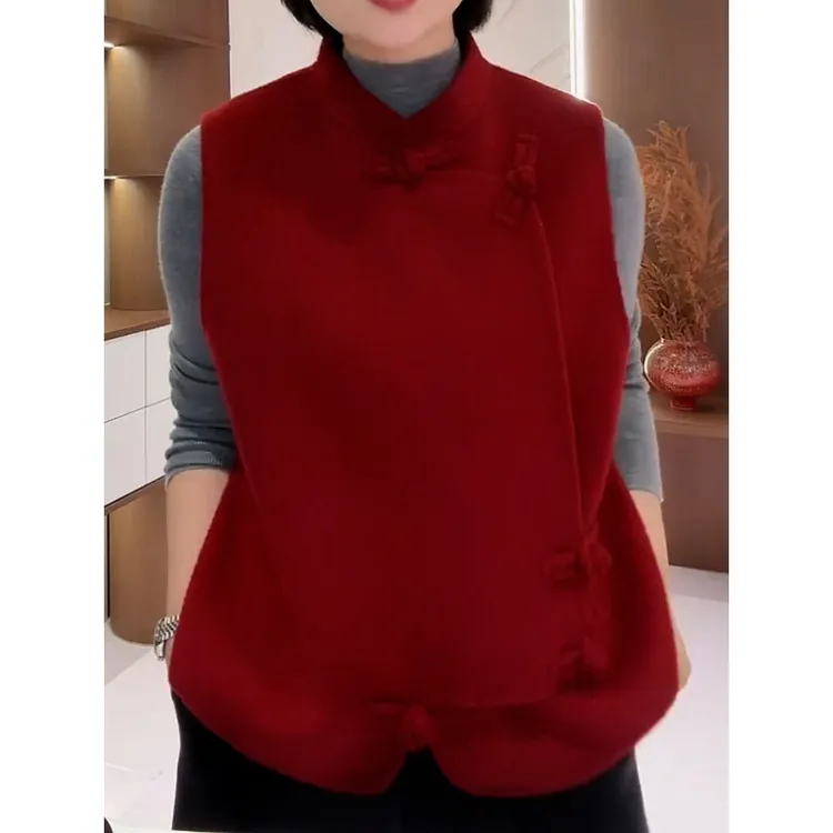高档时尚百搭双面毛呢马甲女2025秋冬新款中式国风盘扣坎肩外套
