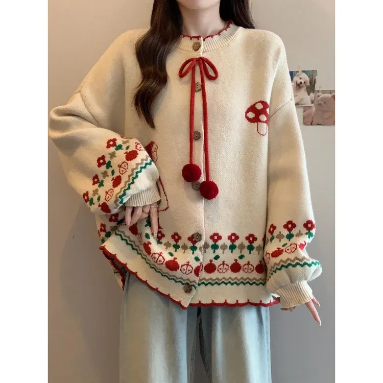 学院甜美风2025秋冬新款女士慵懒费尔岛风针织可爱时尚毛衣开衫外