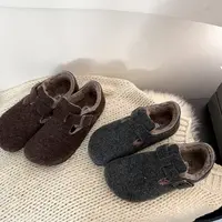 素陌冬季新款韩系毛呢勃肯鞋包头皮毛一体加绒保暖棉鞋百搭20161