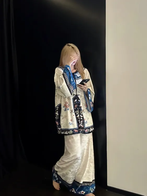 国风新中式复古花卉金丝绒睡衣女秋冬新款古风长袖套装大码家居服