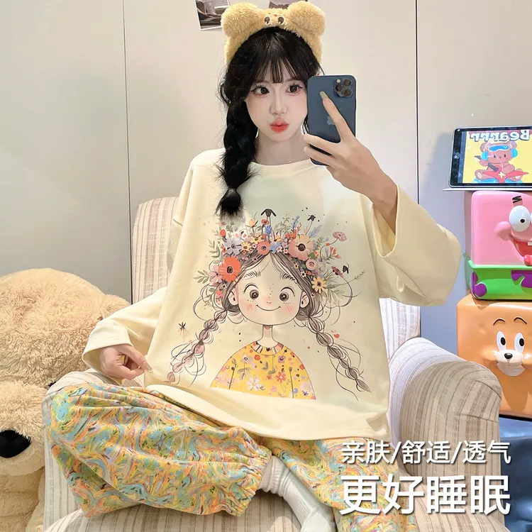 韩版睡衣女款爆款2025新款秋季长袖长裤两件套少女学生春秋家居服