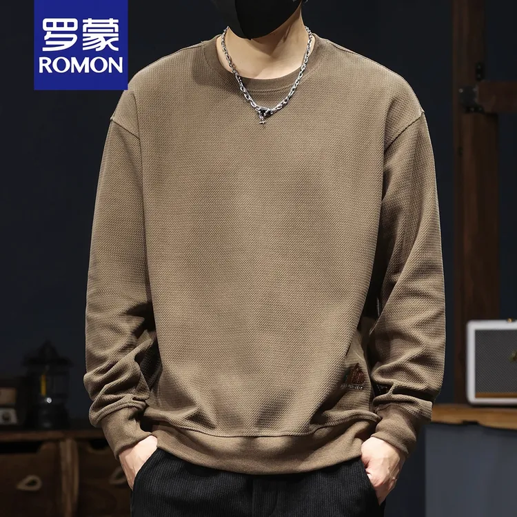 罗蒙雷茨秋季新款重磅针织卫衣男宽松大码潮牌百搭圆领长袖上衣