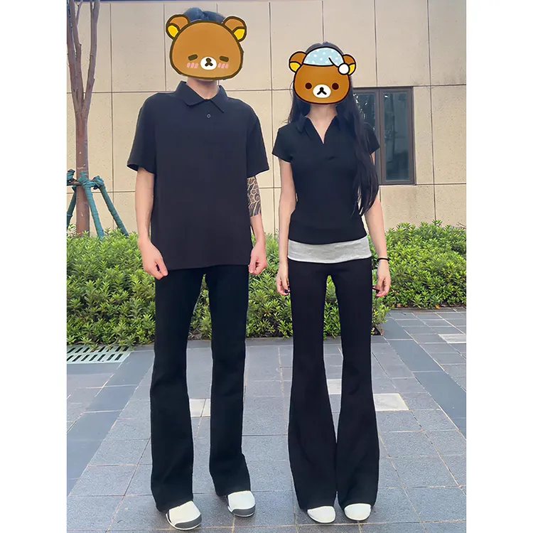 TiAN黑色微喇牛仔裤男女夏季薄款美式高街情侣裤子高腰窄版直筒裤
