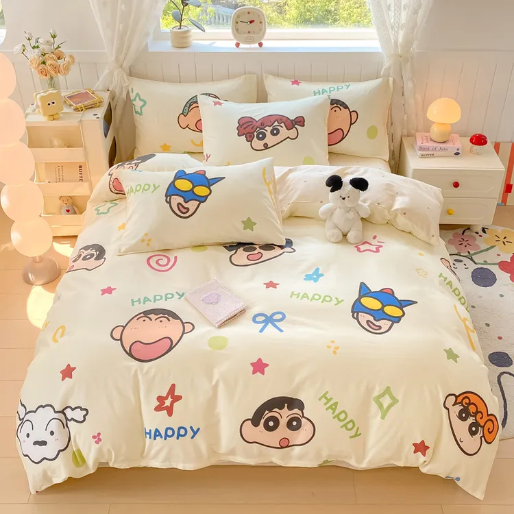 蜡笔小新纯棉四件套可爱卡通被套儿童床单被罩单人宿舍全棉三件套