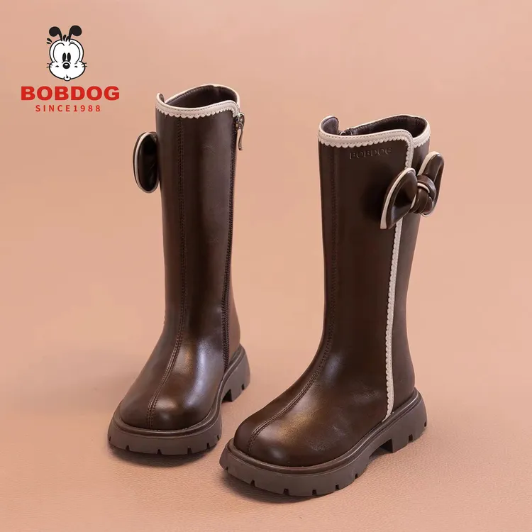 巴布豆儿童马丁靴2025新款秋冬加绒女童长筒靴小女孩高筒长靴洋气