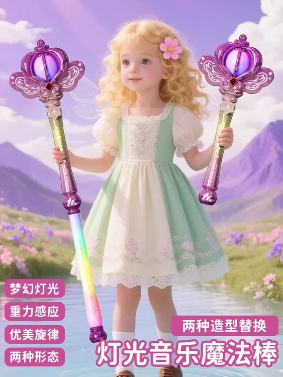 发光仙女棒玩具梦幻多彩旋转带灯光音效适合女孩的礼物