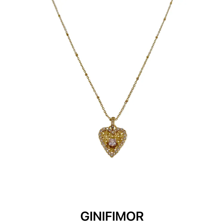 GINIFIMOR 铜合金项链 a827 复古拉丝编织爱心项链百搭锁骨链