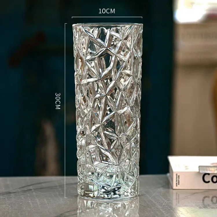30cm轻奢透明玻璃花瓶水养鲜花富贵竹ins风客厅桌面装饰摆件容量