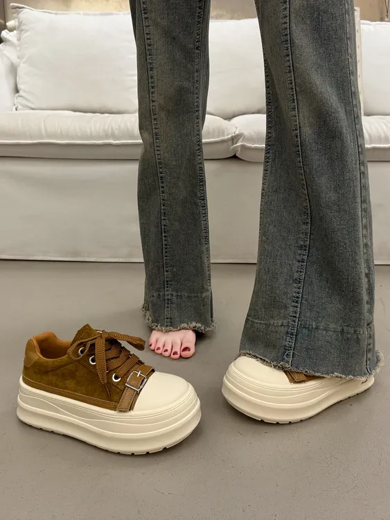 卓诗尼【断码清仓】厚底增高板鞋女2025冬季超火新款运动休闲松糕鞋