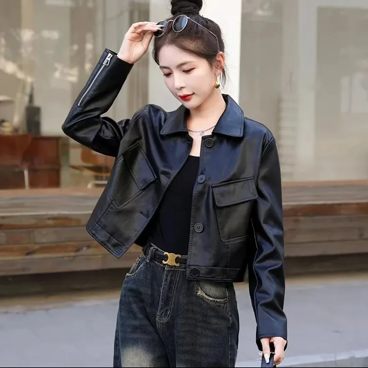 气质皮衣外套女2024秋季新款潮流休闲宽松显瘦短款夹克上衣服女款
