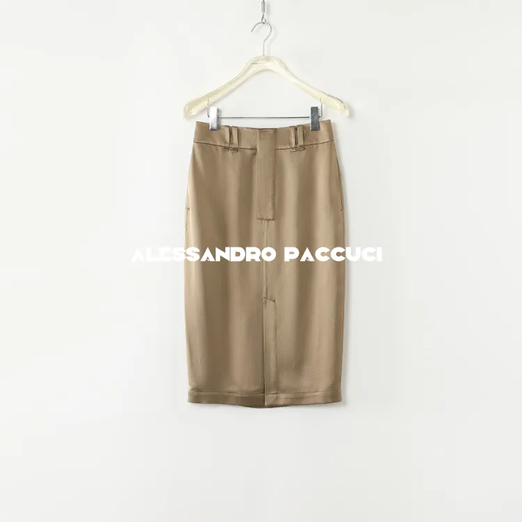 AP洛哥44096QB【黑标/朝晖】真丝绉缎肌理感鎏金色前开叉百搭半裙