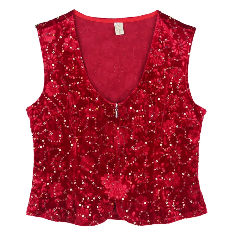 【达人】专属新疆舞蹈服压花亮片修身显瘦马甲