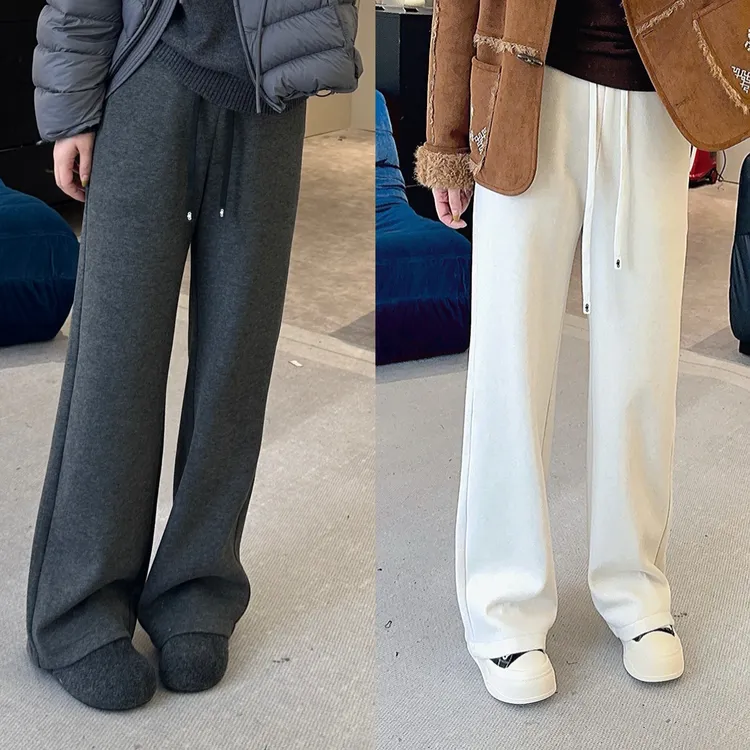 【欧加粒粒】冬款加绒加厚糯米裤休闲窄版松紧腰直筒裤显瘦 HS3061R