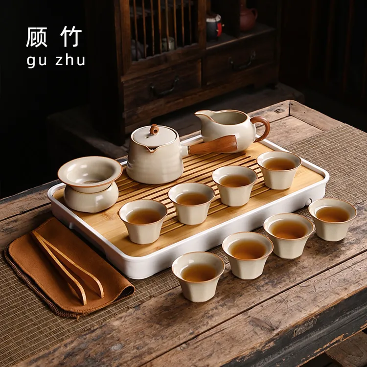 汝窑功夫茶具套装2025新款喝茶家用泡茶陶瓷盖碗茶壶茶杯子套装