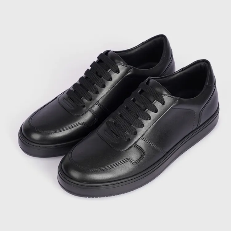 气垫减震跑步鞋头层牛皮男士运动秋冬板鞋低帮黑色男鞋时尚鞋百搭