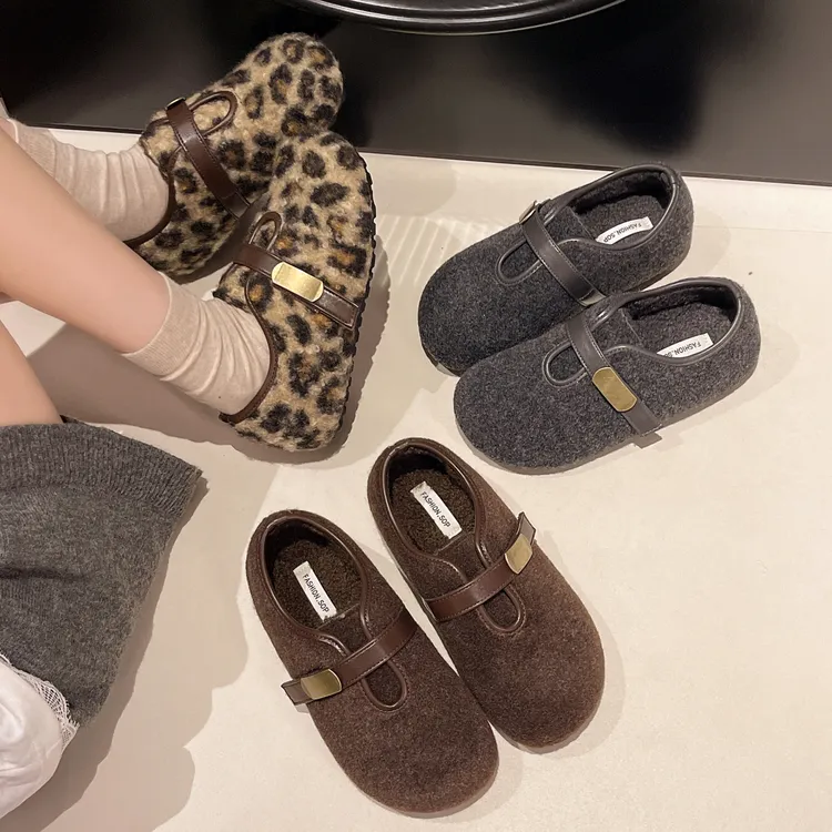 加厚底毛呢毛毛鞋女外穿2025冬季加绒棉鞋平软底保暖玛丽珍豆豆鞋
