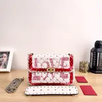 95新 Valentino/华伦天奴 红拼白铆钉单肩包/4465